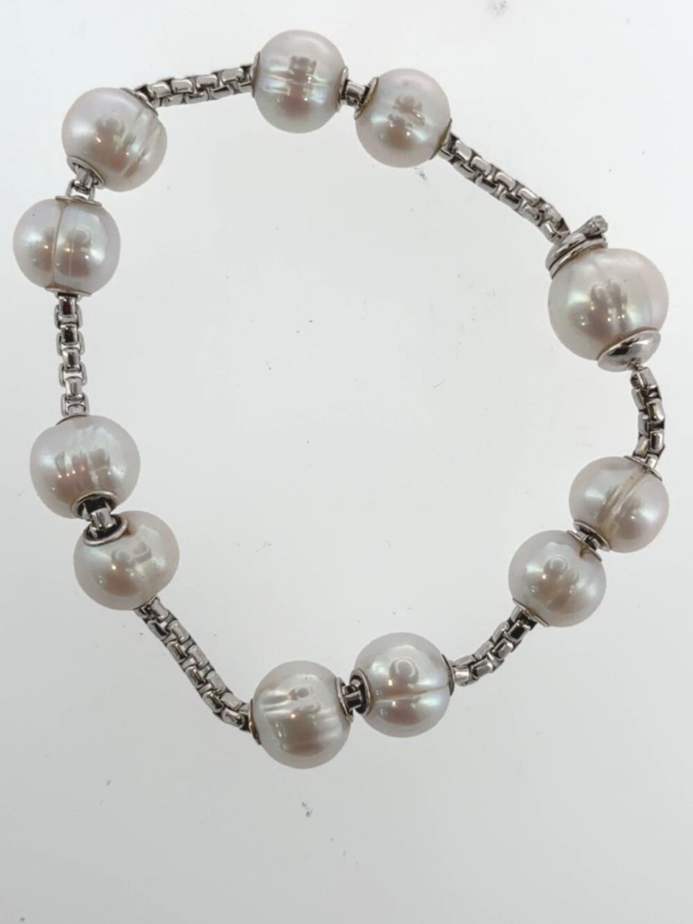 Sterling silver and natural fresh water pearl bracelet